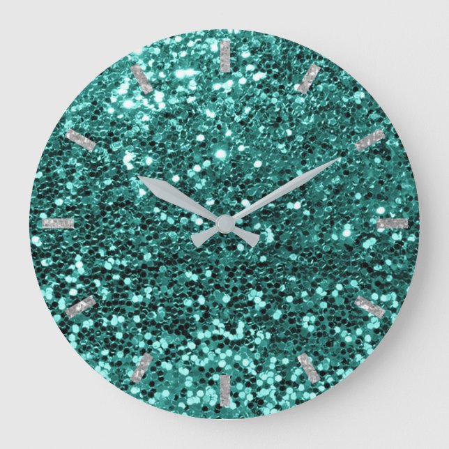 Grande Horloge Ronde Aquatic Teal Mint Sparkly Glitter Silver Gray (Recto)