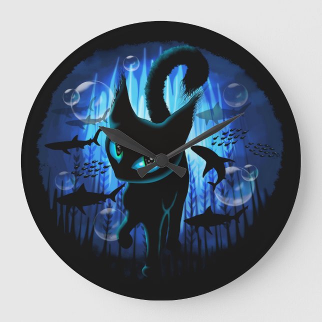 Grande Horloge Ronde Aquaticat - Chat surréaliste dans le Imaginaire de (Recto)