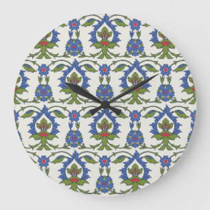 Grande Horloge Ronde Arabe Traditionnel : Carrelage Iznik sans couture.