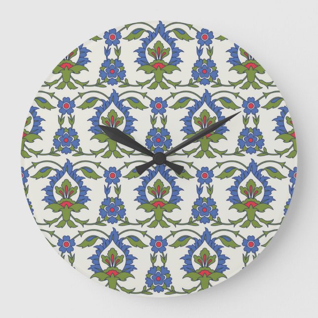 Grande Horloge Ronde Arabe Traditionnel : Carrelage Iznik sans couture. (Recto)
