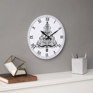 Grande Horloge Ronde Arbre de Noël décoratif vintage à volutes victorie