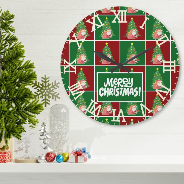 Grande Horloge Ronde Arbre de Noël | PÈRE NOËL | personnalisable (Créateur téléchargé)