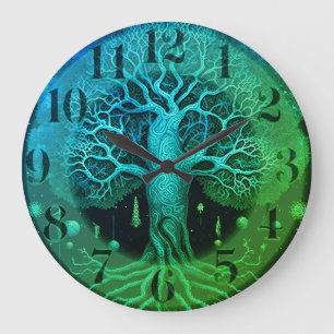 Grande Horloge Ronde Arbre de vie la nuit