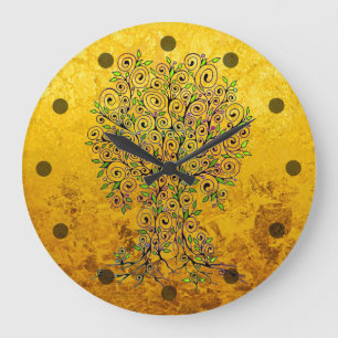 Grande Horloge Ronde Arbre De Vie - Spirales Fruits Feuille 1