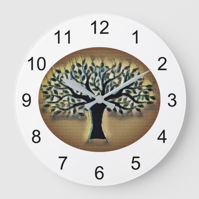 Grande Horloge Ronde Arbre face jaune paysage aquarelle (Recto)