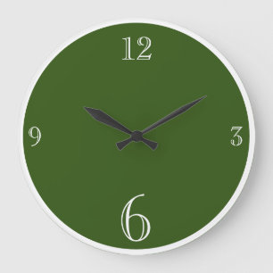 Grande Horloge Ronde Arbre foncé moderne Vert Couleur solide Basique mi