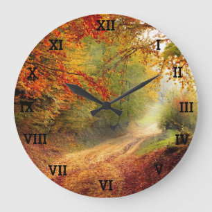 Grande Horloge Ronde Arbres Automne Feuilles Automne Forêt Orange