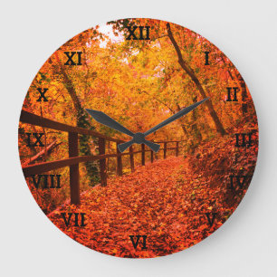 Grande Horloge Ronde Arbres Automne Feuilles Automne Forêt Orange