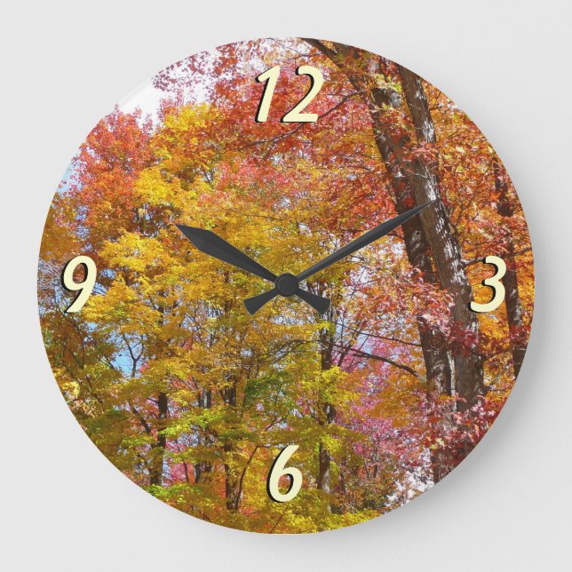 Grande Horloge Ronde Arbres automnes oranges et jaunes Photographie d'a (Recto)