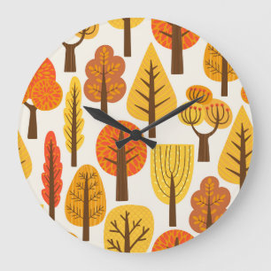 Grande Horloge Ronde Arbres d'automne, motif sans soudure.