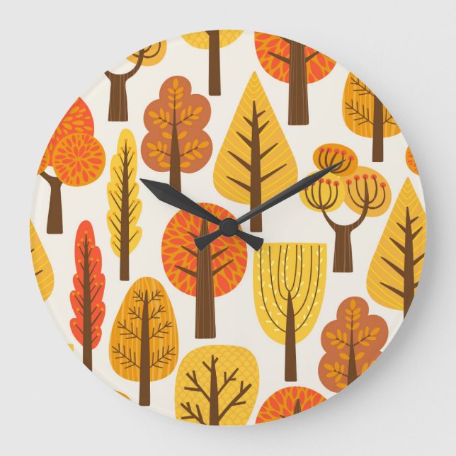 Grande Horloge Ronde Arbres d'automne, motif sans soudure. (Recto)