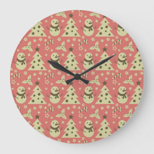 Grande Horloge Ronde Arbres de Noël rétro sucre de canne étoile aux bai