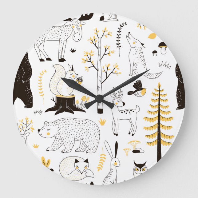 Grande Horloge Ronde Arbres forestiers d'automne Motif Feuille (Recto)