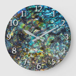 Grande Horloge Ronde Arc-en-ciel Iridescendant Abalone Sea Shell