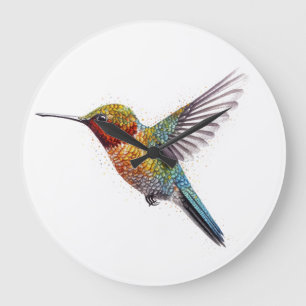 Grande Horloge Ronde Arc en ciel : L'art des colibris