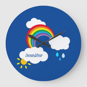 Grande Horloge Ronde Arc-en-ciel personnalisé, nuages et mur Carré de p