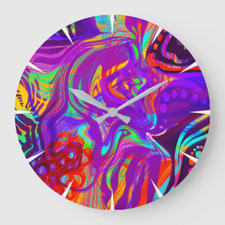 Grande Horloge Ronde Arc-en-ciel sur fond noir