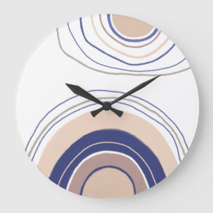 Grande Horloge Ronde Arches Boho Abstraites - Bleu et Beige