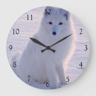 Grande Horloge Ronde Arctic White Fox Winter Alaska Photo Conçu