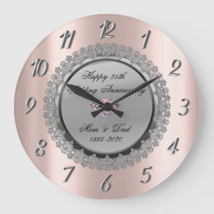 Grande Horloge Ronde Argent floral  Rose Gold 25e anniversaire de maria