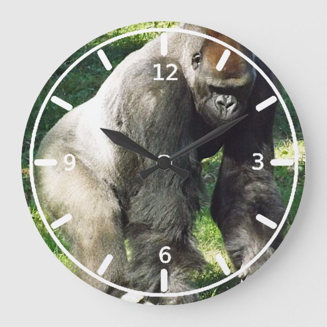 Grande Horloge Ronde Argent Mâle Gorille Lowland debout (Recto)
