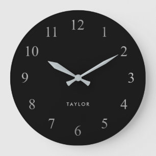 Grande Horloge Ronde Argent simple et élégant et noir