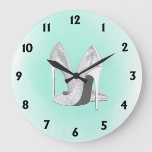 Grande Horloge Ronde Argent Talons vert