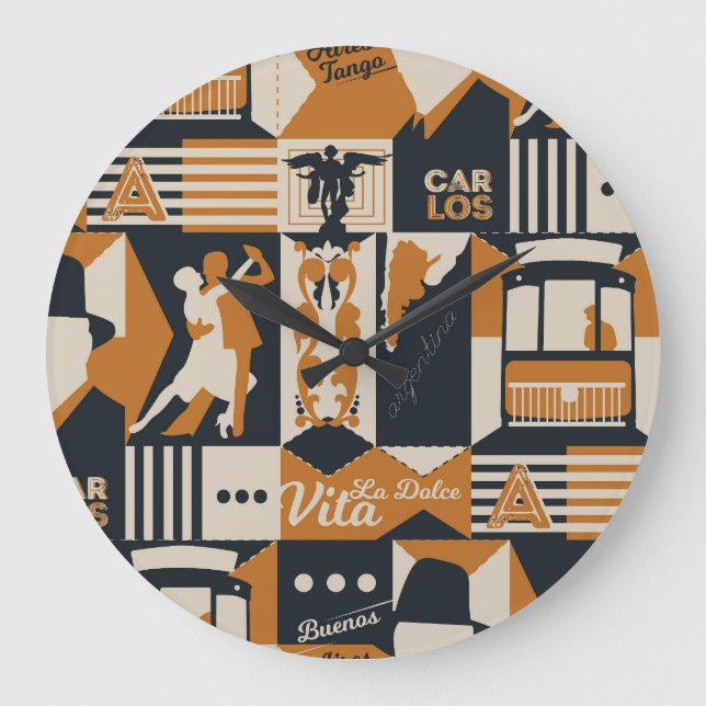 Grande Horloge Ronde Argentine : Illustration Ethnique sans faille. (Recto)