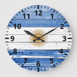 Grande Horloge Ronde Argentine : Peinture sur bois sur le drapeau