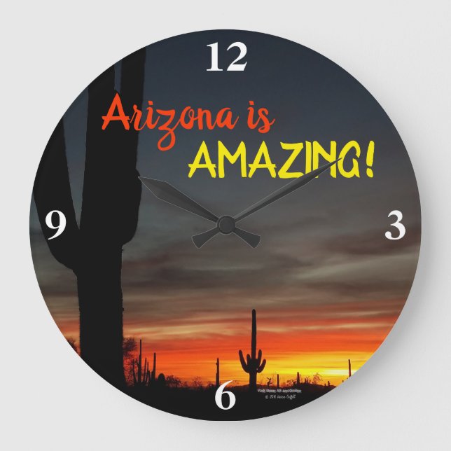 Grande Horloge Ronde "Arizona is Amazing !" Cactus Sunset Sonoran (Recto)