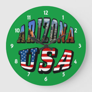 Grande Horloge Ronde Arizona Picture et USA Flag Text