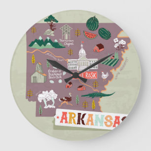 Grande Horloge Ronde Arkansas Illustré : Carte de voyage USA