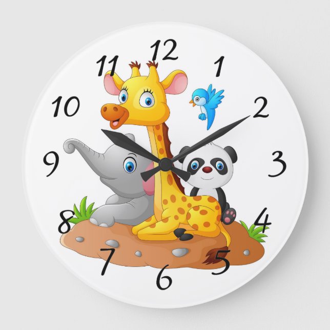 Grande Horloge Ronde Arrière - plan Animaux Animés (Recto)