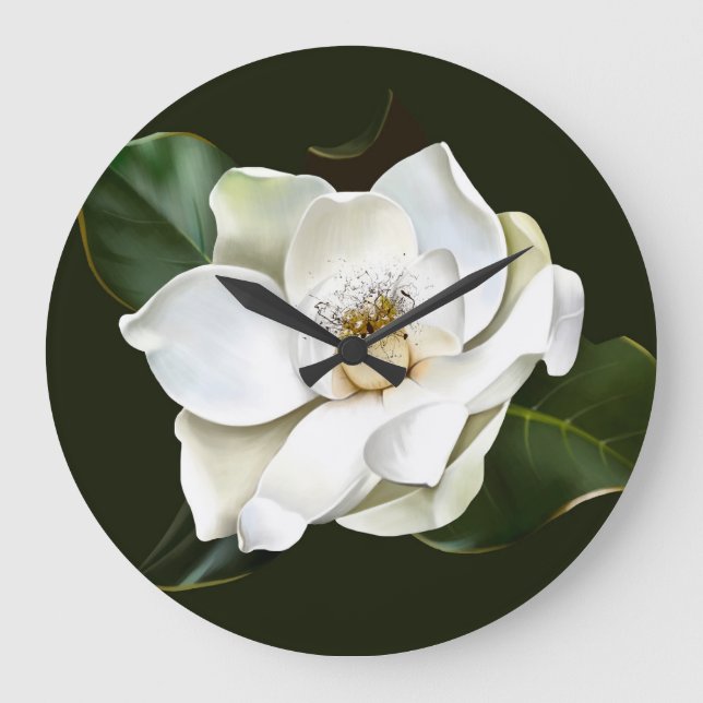 Grande Horloge Ronde Arrière - plan blanc Magnolia Closeup Vert (Recto)