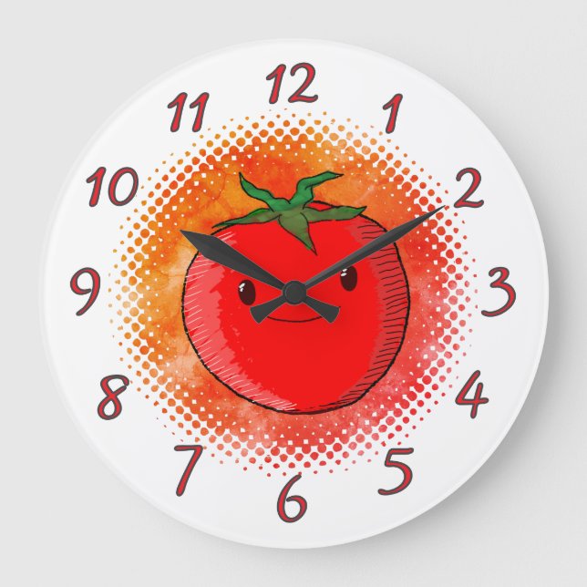 Grande Horloge Ronde Arrière - plan d'aquarelle de tomate de carton mou (Recto)