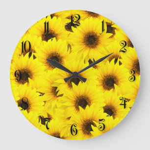 Grande Horloge Ronde Arrière - plan de tournesols