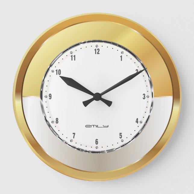 Grande Horloge Ronde Arrière - plan d'or abstrait moderne (Recto)