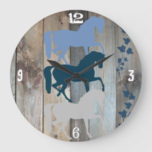 Grande Horloge Ronde Arrière - plan en bois d'horloge de cheval