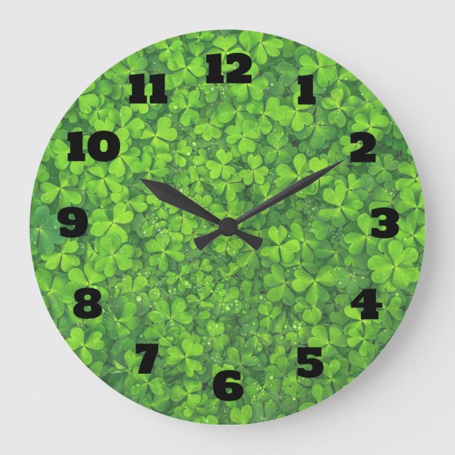 Grande Horloge Ronde Arrière - plan Feuille de Clover vert brillant (Recto)