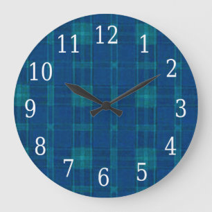 Grande Horloge Ronde Arrondi bleu plaid
