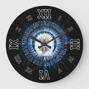 Grande Horloge Ronde Arsencia Ethereal Silver Light Fractal Art