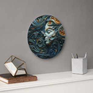 Grande Horloge Ronde Art 3D de la femme Lune