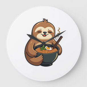 Grande Horloge Ronde Art Amoureux de Ramen Nouilles de Paresseux Vintag