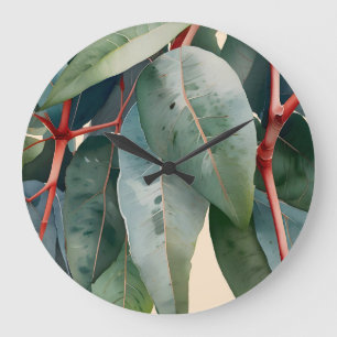 Grande Horloge Ronde Art botanique minimaliste d'Eucalyptus