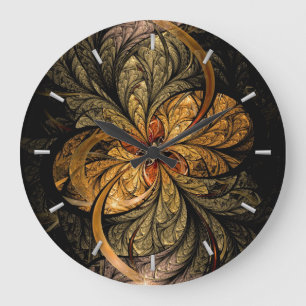 Grande Horloge Ronde Art brillant de fractale de feuille