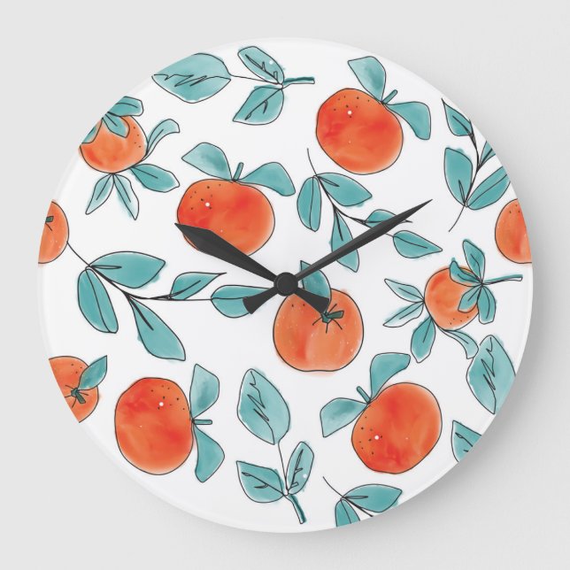 Grande Horloge Ronde Art de ligne orange : motif transparent (Recto)