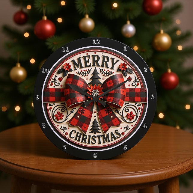 Grande Horloge Ronde Art de Noël Rouge et Black Bowling (Créateur téléchargé)