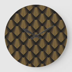 Grande Horloge Ronde Art Déco : Carrés d'or, Papier peint de coin.