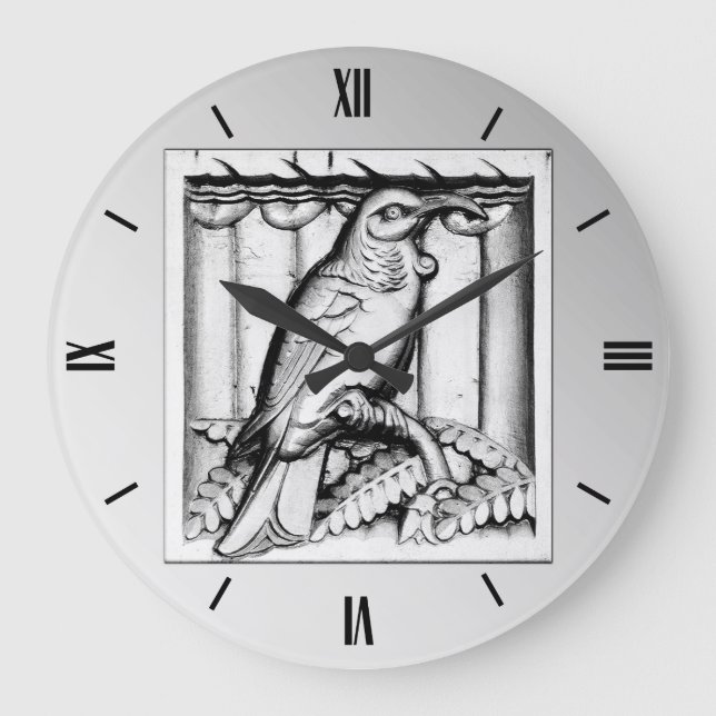Grande Horloge Ronde Art Deco carved stone falcon - silver (Recto)