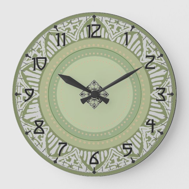 Grande Horloge Ronde Art déco de Sage Green (Recto)